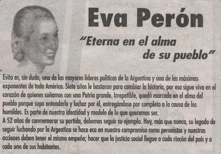52 ANIVERSARIO DE LA MUERTE DE EVA PERON
