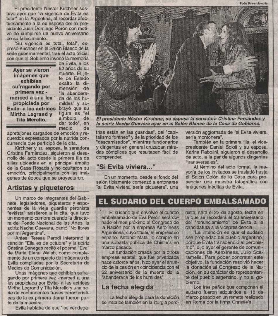 52 ANIVERSARIO DE LA MUERTE DE EVA PERON