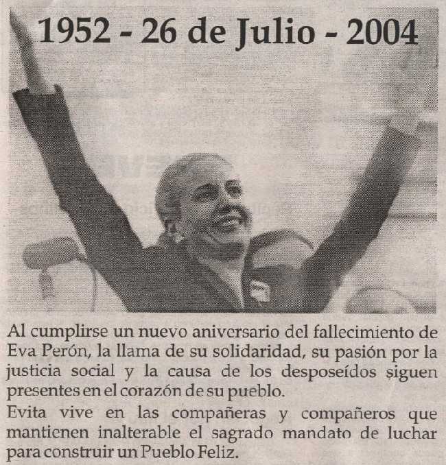 52 ANIVERSARIO DE LA MUERTE DE EVA PERON