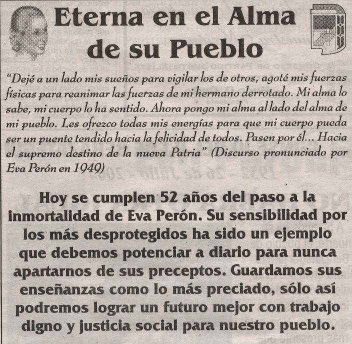 52 ANIVERSARIO DE LA MUERTE DE EVA PERON