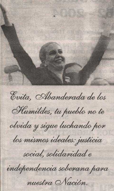 52 ANIVERSARIO DE LA MUERTE DE EVA PERON