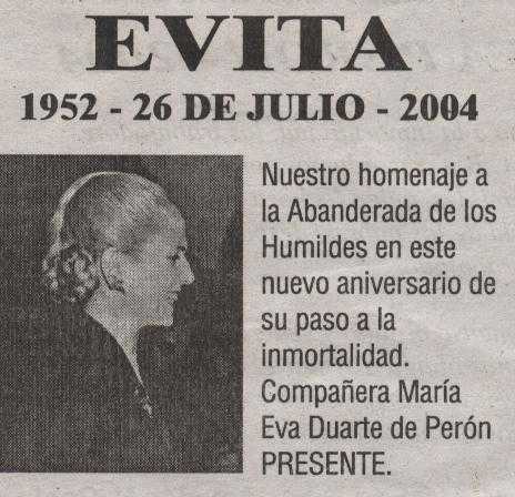 52 ANIVERSARIO DE LA MUERTE DE EVA PERON