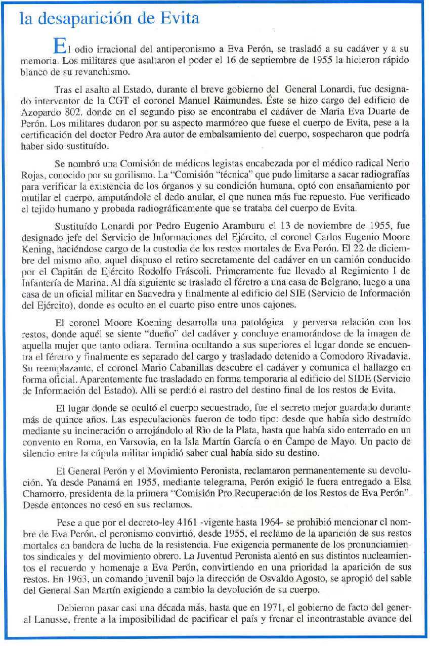 DESAPARECE EVA PERON