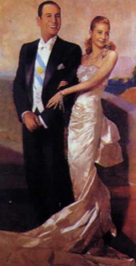 JUAN DOMINGO Y EVA PERON EN RETRATO AL OLEO