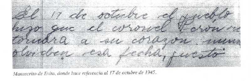 DETALLE DE UN MANUSCRITO DE EVA PERON